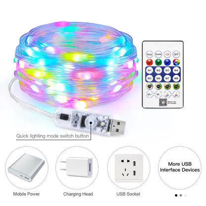 Luzez LED RGB USB 5M/10M/15M/20M com App Bluetooth, para Decoração de Natal, Casamento e Festa de Aniversário e muito Mais