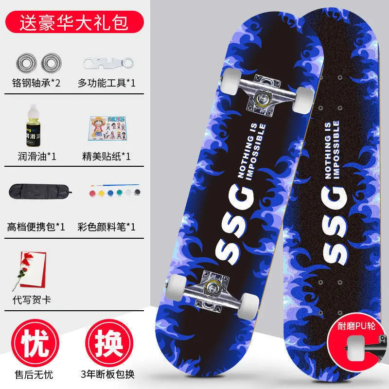 Skateboard profissional para iniciantes meninos e meninas crianças adolescentes adultos street quatro rodas dupla articulação