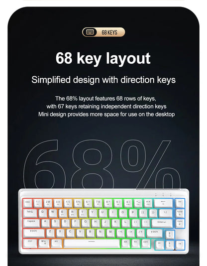 Teclado Mecânico Feel FREEWOLF M68SE 68 Teclas Mini Com Fio Compacto Silencioso para Laptops, Jogos e Uso de Escritório