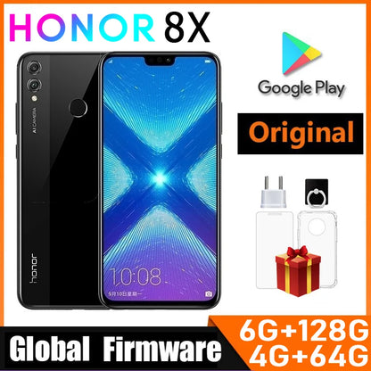 Smartphone HONOR 8X Firmware Global CPU Haisi Qilin 710 Tela de 6,5 polegadas Câmera traseira de 20MP Reconhecimento de impressão digital Telefone usado