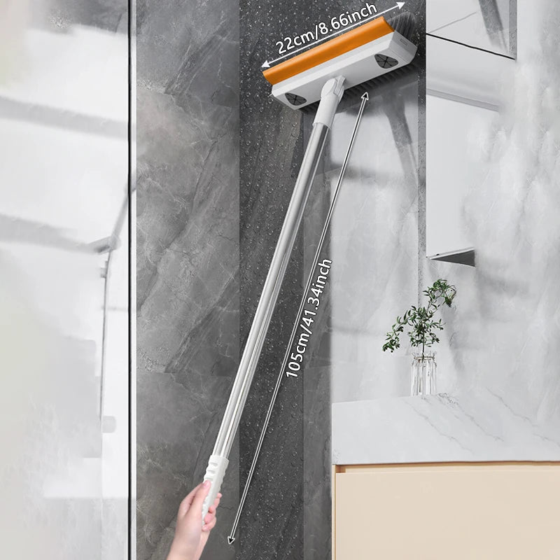 Escova de Limpeza com Cabo Longo Ajustável Escalável Multifuncional para Banheiro, Limpeza de Piso, Raspador de Silicone, Vassoura Mágica, Limpador de Vidros