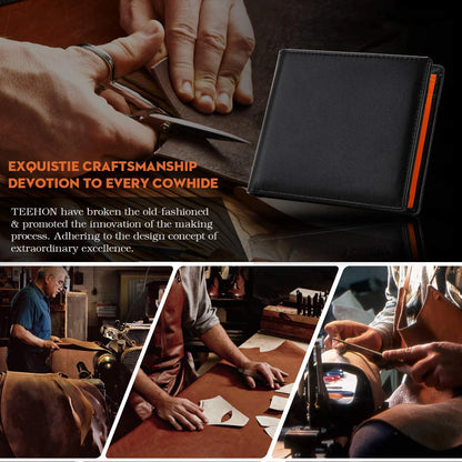 Carteiras Masculinas Slim em Couro Legítimo com Bloqueio RFID, Bolso para Moedas, 2 Compartimentos para Notas e 10 Slots para Cartões de Crédito