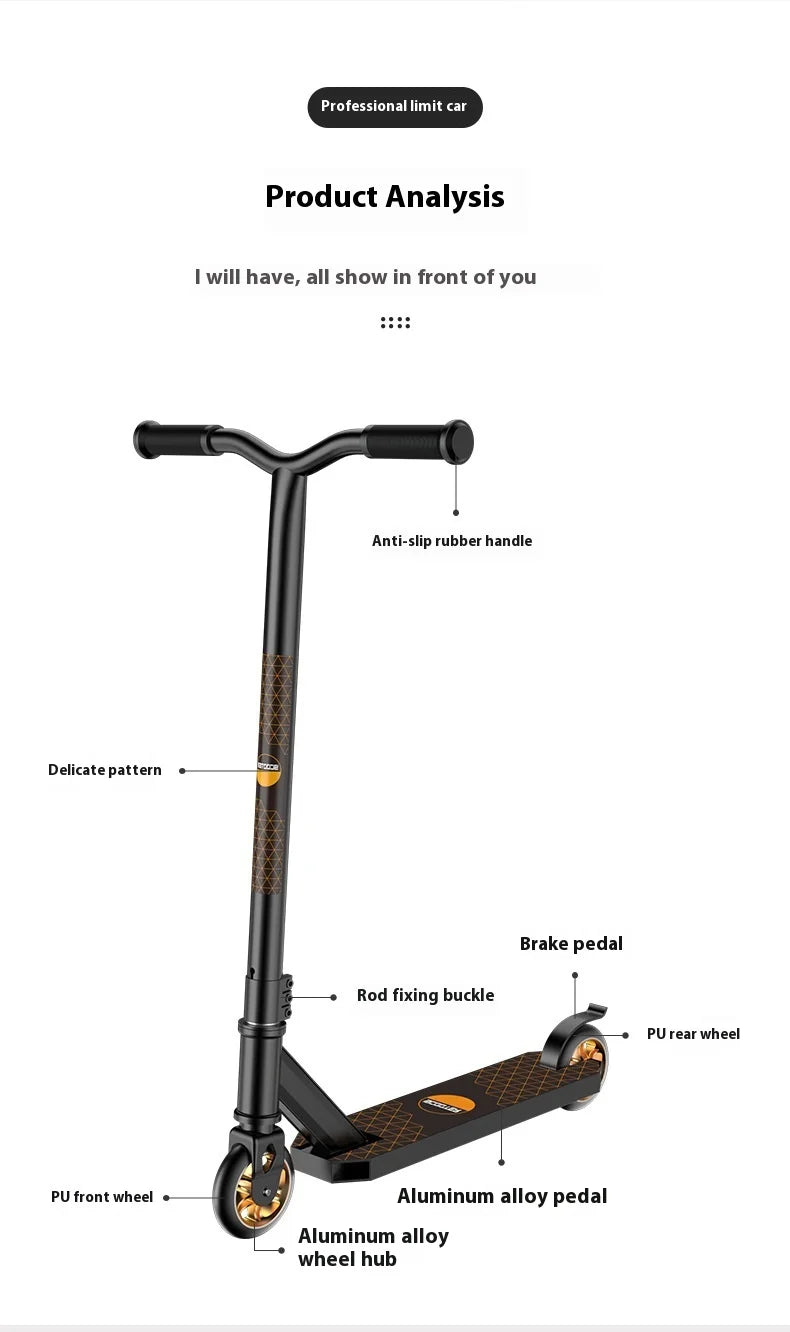 Adolescente profissional de scooter de manobras adulto elegante mostrando extremo carro de duas rodas scooter passeio de scooter