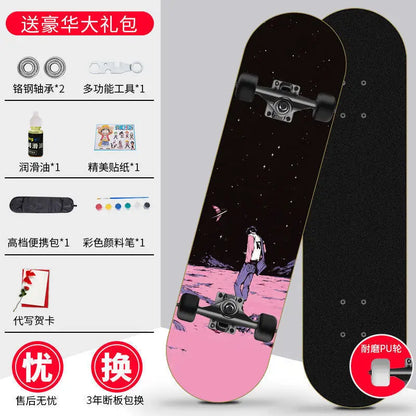 Skateboard profissional para iniciantes meninos e meninas crianças adolescentes adultos street quatro rodas dupla articulação