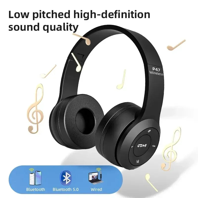 Stereo P47 Headset 5.0 Bluetooth Headset Folding Series Wireless Outdoor SportsHeadset for iPhone Samsung PC Game Accessories