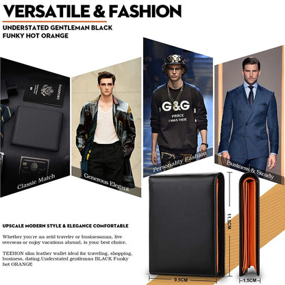 Carteiras Masculinas Slim em Couro Legítimo com Bloqueio RFID, Bolso para Moedas, 2 Compartimentos para Notas e 10 Slots para Cartões de Crédito