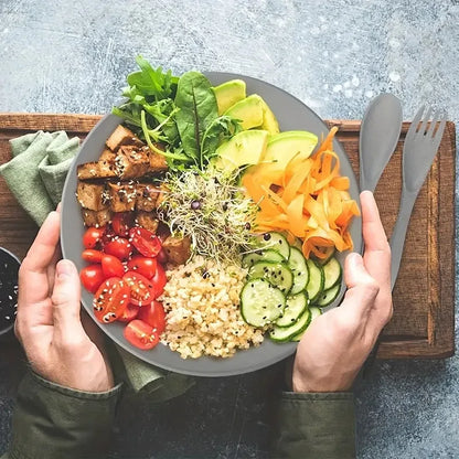 Novo Conjunto de 16 Peças de Pratos Não Quebráveis, Pratos de Palha de Trigo, Conjunto de Utensílios de Mesa, Seguros para Micro-ondas e Lava-louças, Utensílios Reutilizáveis