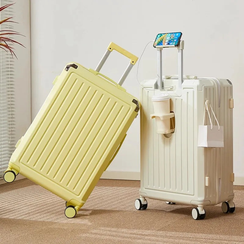 Mala multifuncional para mulheres 2025 nova mala de viagem com código, 20 polegadas, caixa de couro, rodas silenciosas reforçadas