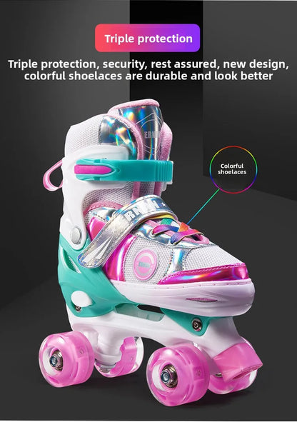 Patins Elegantes de Quatro Tamanhos Ajustáveis com Dupla Fila para Crianças