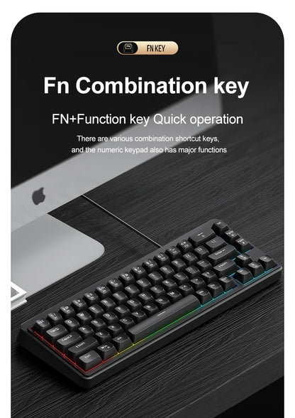 Teclado Mecânico Feel FREEWOLF M68SE 68 Teclas Mini Com Fio Compacto Silencioso para Laptops, Jogos e Uso de Escritório