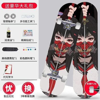 Skateboard profissional para iniciantes meninos e meninas crianças adolescentes adultos street quatro rodas dupla articulação