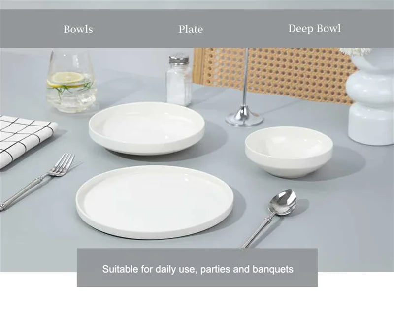 Conjuntos de Louça de Porcelana Peças Tigelas e Pratos Brancos Conjunto de Pratos Resistente a Riscos Tigela de Cerâmica