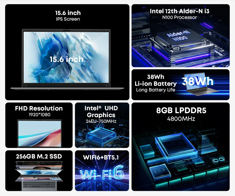 Notebook CHUWI GemiBook Plus 15,6'' 16GB RAM 512GB SSD Computador Windows 11 Laptop 12ª Geração Intel Alder Lake N150 / N100