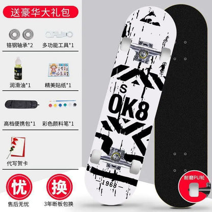 Skateboard profissional para iniciantes meninos e meninas crianças adolescentes adultos street quatro rodas dupla articulação