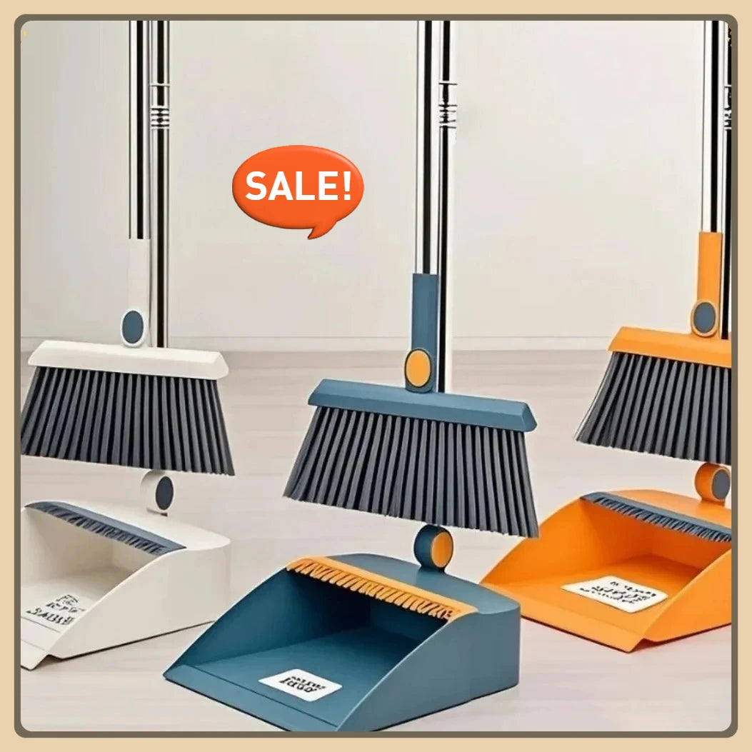 Conjunto de Vassoura e Pá de Lixo Magnética 3 em 1, Dobrável e Rotativa, Adequado para Limpeza de Poeira Doméstica