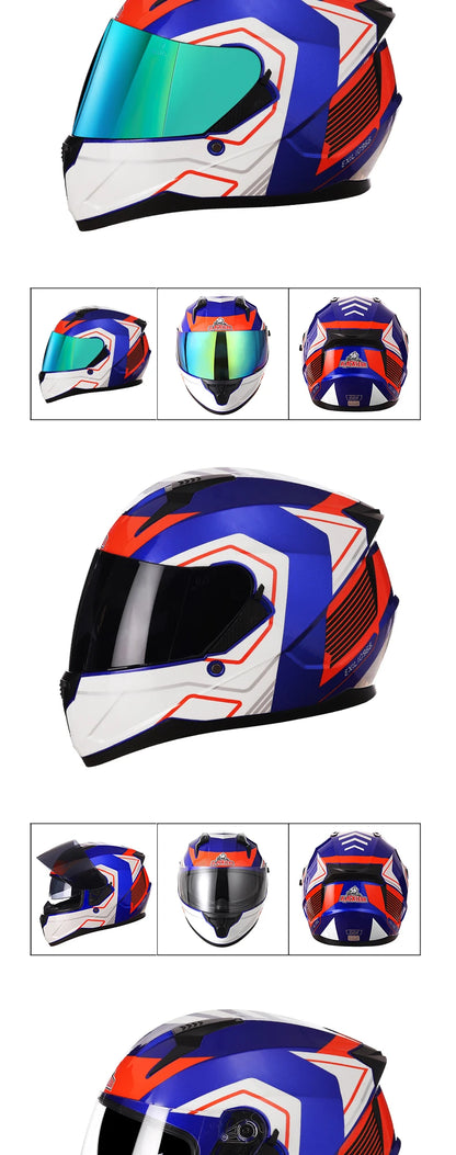 Motorcycle Helmet Full Face Double Lens Capacete Professional Men Women Four Seasons DOT ECE Approved Safety Protective Casco