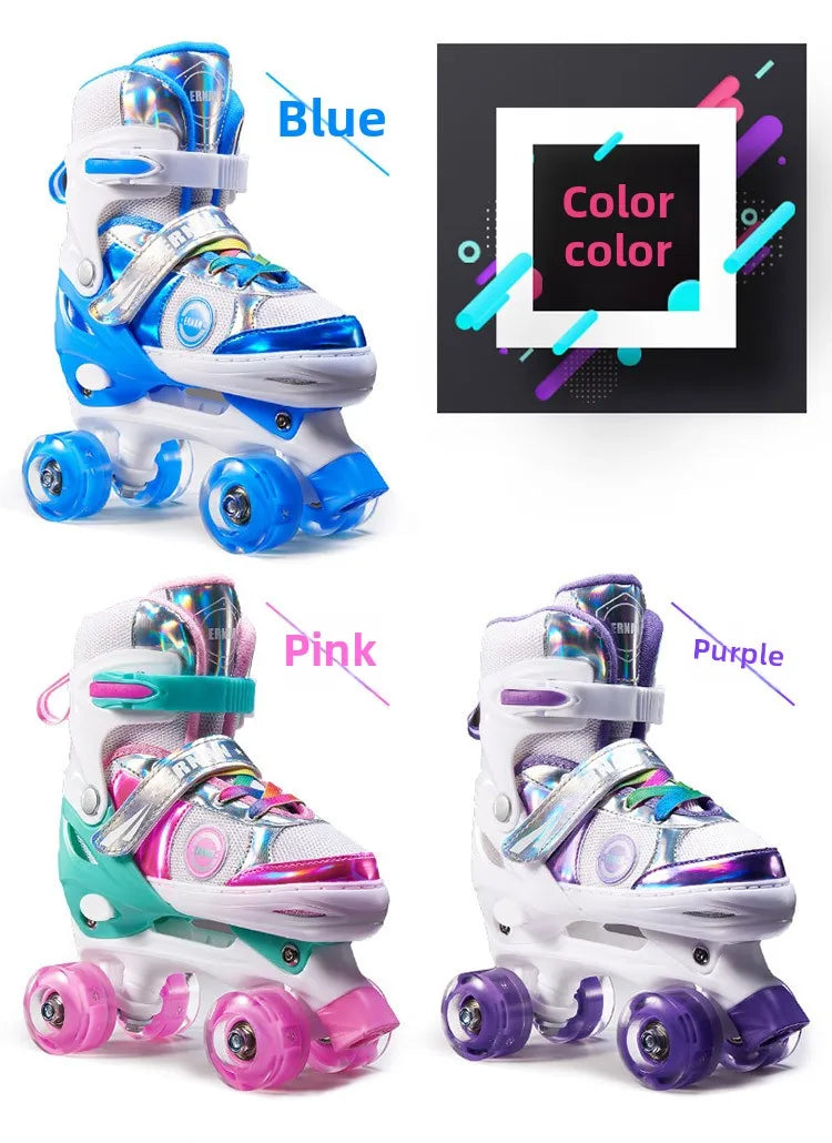 Patins Elegantes de Quatro Tamanhos Ajustáveis com Dupla Fila para Crianças