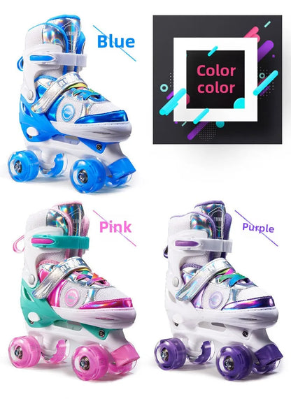 Patins Elegantes de Quatro Tamanhos Ajustáveis com Dupla Fila para Crianças