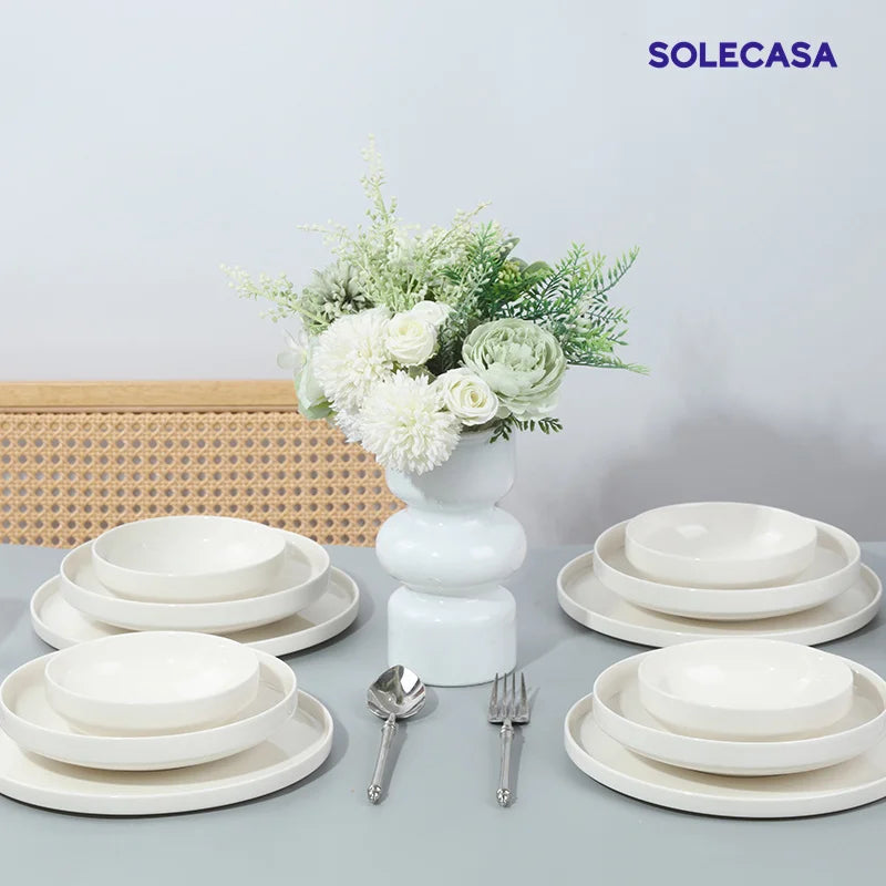 Conjuntos de Louça de Porcelana Peças Tigelas e Pratos Brancos Conjunto de Pratos Resistente a Riscos Tigela de Cerâmica