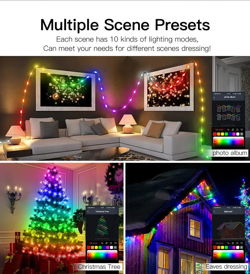 Luzez LED RGB USB 5M/10M/15M/20M com App Bluetooth, para Decoração de Natal, Casamento e Festa de Aniversário e muito Mais