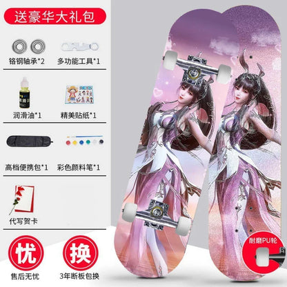 Skateboard profissional para iniciantes meninos e meninas crianças adolescentes adultos street quatro rodas dupla articulação