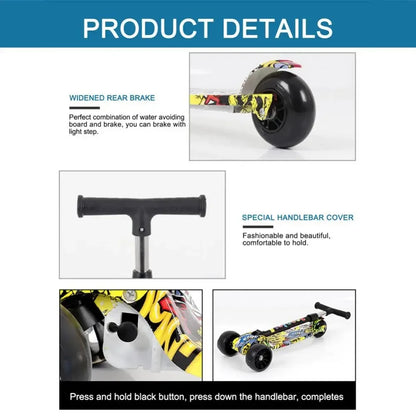 Patinete Infantil Dobrável Altura Ajustável Pedais Largos Patinete Infantil com Rodas que Piscam Patinete Dobrável Leve