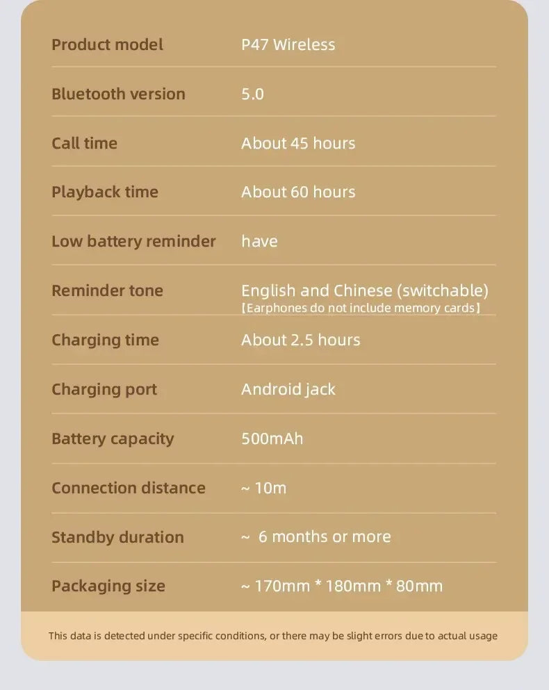 Stereo P47 Headset 5.0 Bluetooth Headset Folding Series Wireless Outdoor SportsHeadset for iPhone Samsung PC Game Accessories