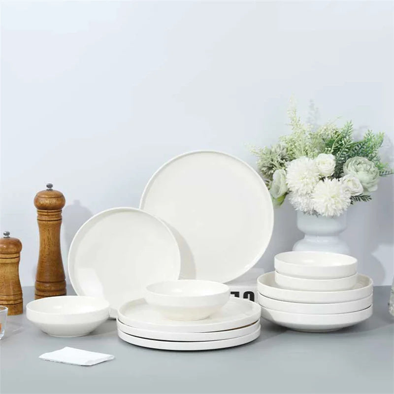 Conjuntos de Louça de Porcelana Peças Tigelas e Pratos Brancos Conjunto de Pratos Resistente a Riscos Tigela de Cerâmica