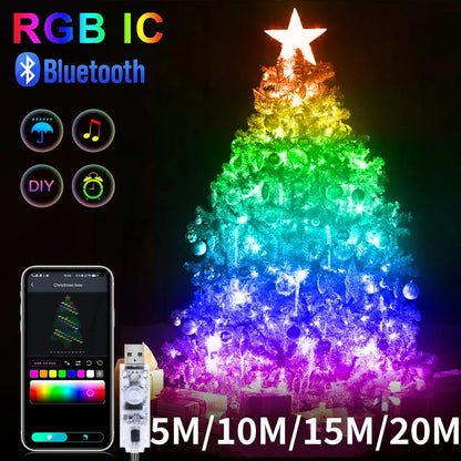 Luzez LED RGB USB 5M/10M/15M/20M com App Bluetooth, para Decoração de Natal, Casamento e Festa de Aniversário e muito Mais