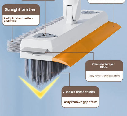 Escova de Limpeza com Cabo Longo Ajustável Escalável Multifuncional para Banheiro, Limpeza de Piso, Raspador de Silicone, Vassoura Mágica, Limpador de Vidros